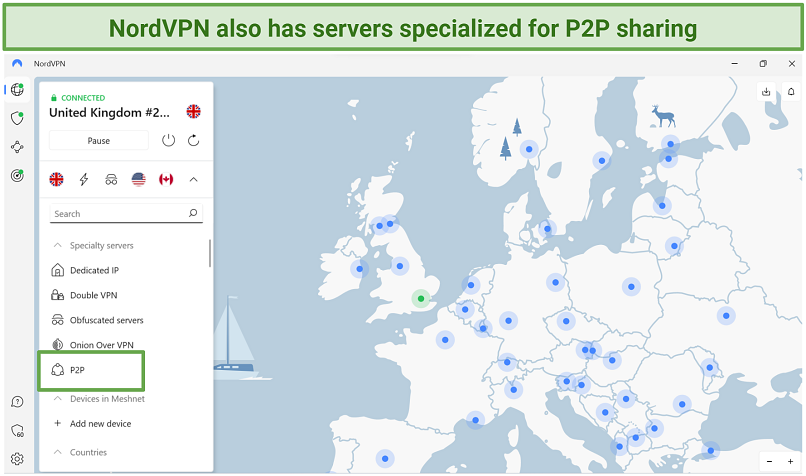 A snapshot showing NordVPN's uncluttered user interface.