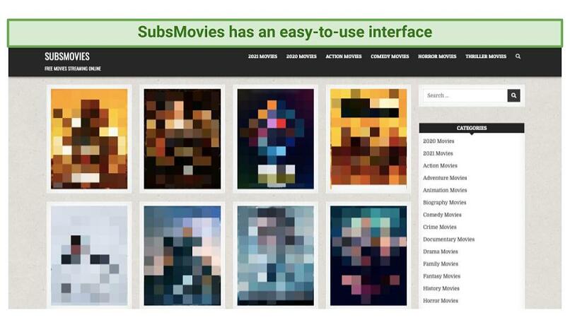 Screenshot of SubsMovies' homepage