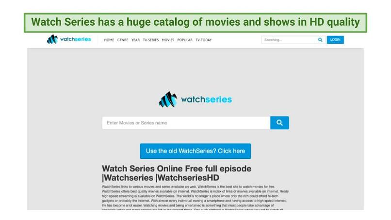 Screenshot ofWatch Series' homepage