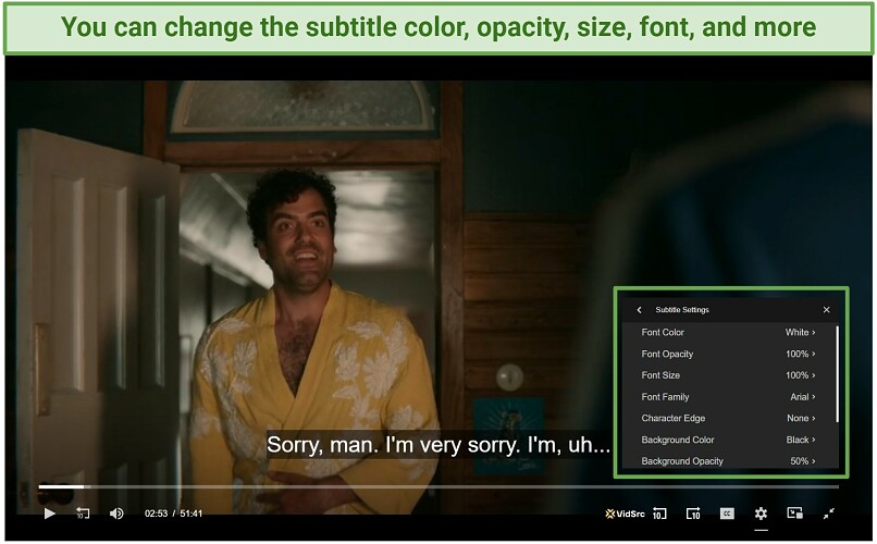 Screenshot of Submovies customizable subtitle settings.