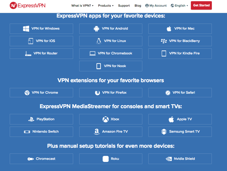 screenshot of ExpressVPN's app compatibility
