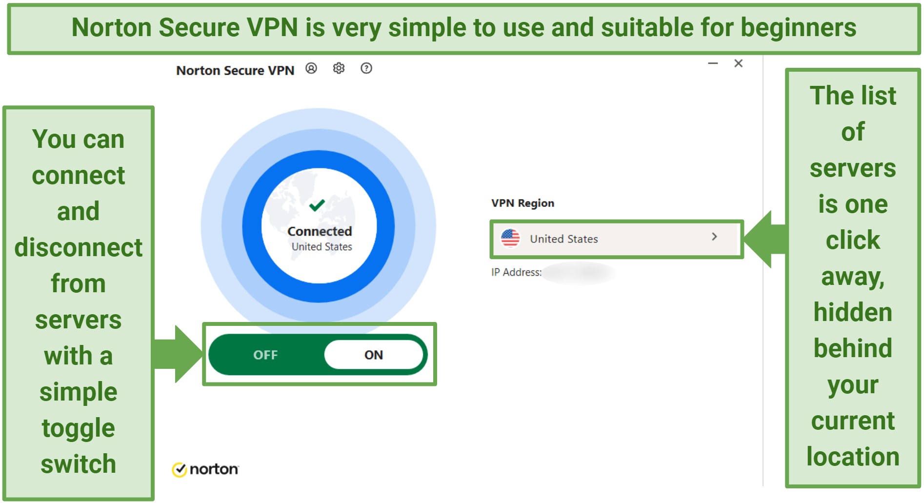 Screenshot of Norton Secure VPN's Windows app