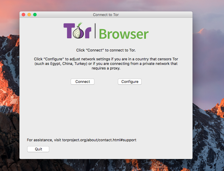 Tor browser interface