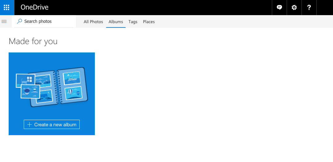 screenshot of OneDrive Landing Page