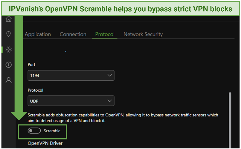 A screenshot showing you can use IPVanish to obfuscate your traffic
