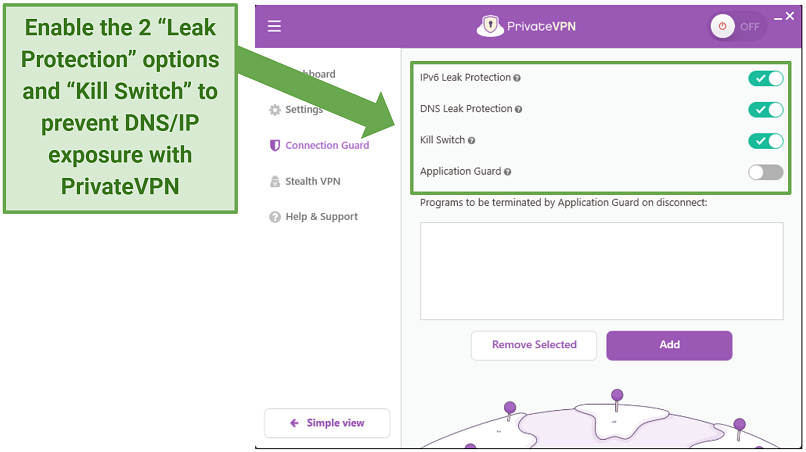 A screenshot showing you can use PrivateVPN to keep your DNS/IP private