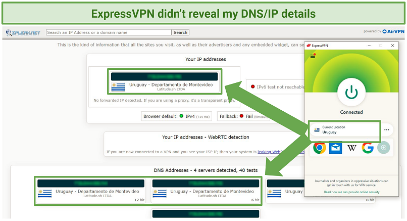 A screenshot showing you can use ExpressVPN to conceal your DNS/IP infirmation