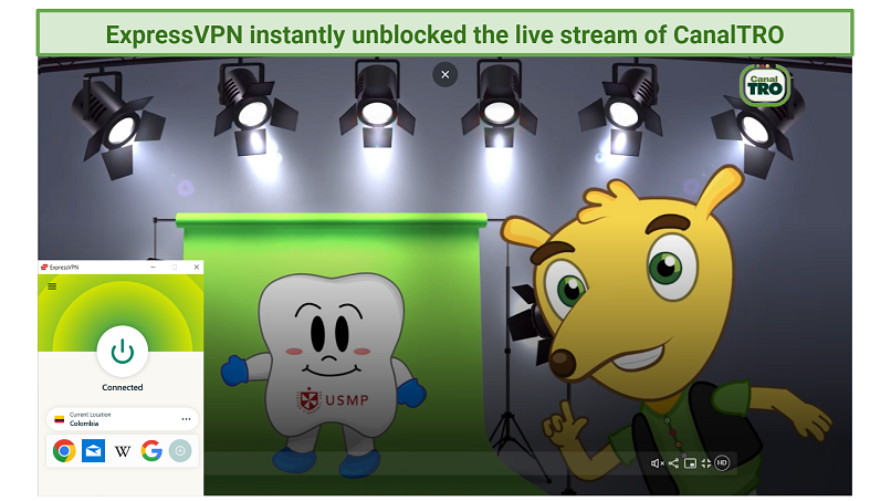 Image showing ExpressVPN unblocking CanalTRO with its Colombia server