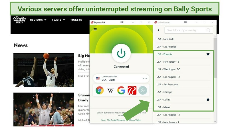 Screenshot of various servers available on ExpressVPN app