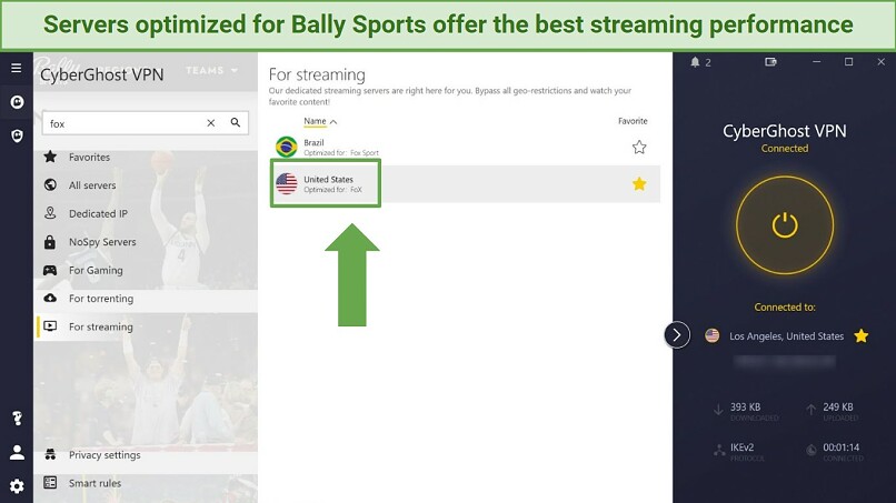Screenshot of streaming-optimized servers on CyberGhost app