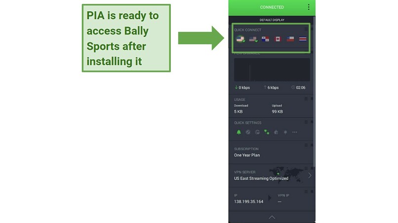 Screenshot of user-friendly interface on PIA app