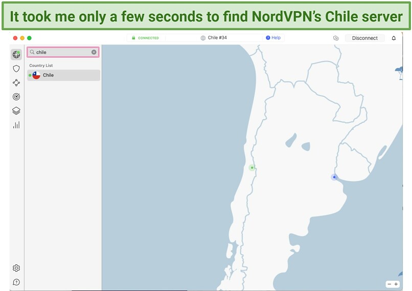 Screenshot of NordVPN's interactive server map