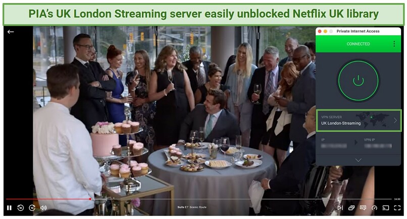 Screenshot of streaming Suits season 7 on Netflix UK using PIA's UK London Streaming server