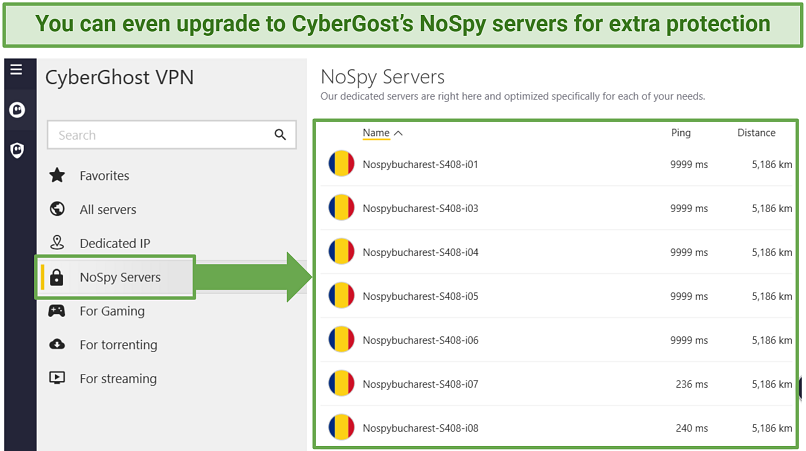 Ένα στιγμιότυπο οθόνης που δείχνει το CyberGhost