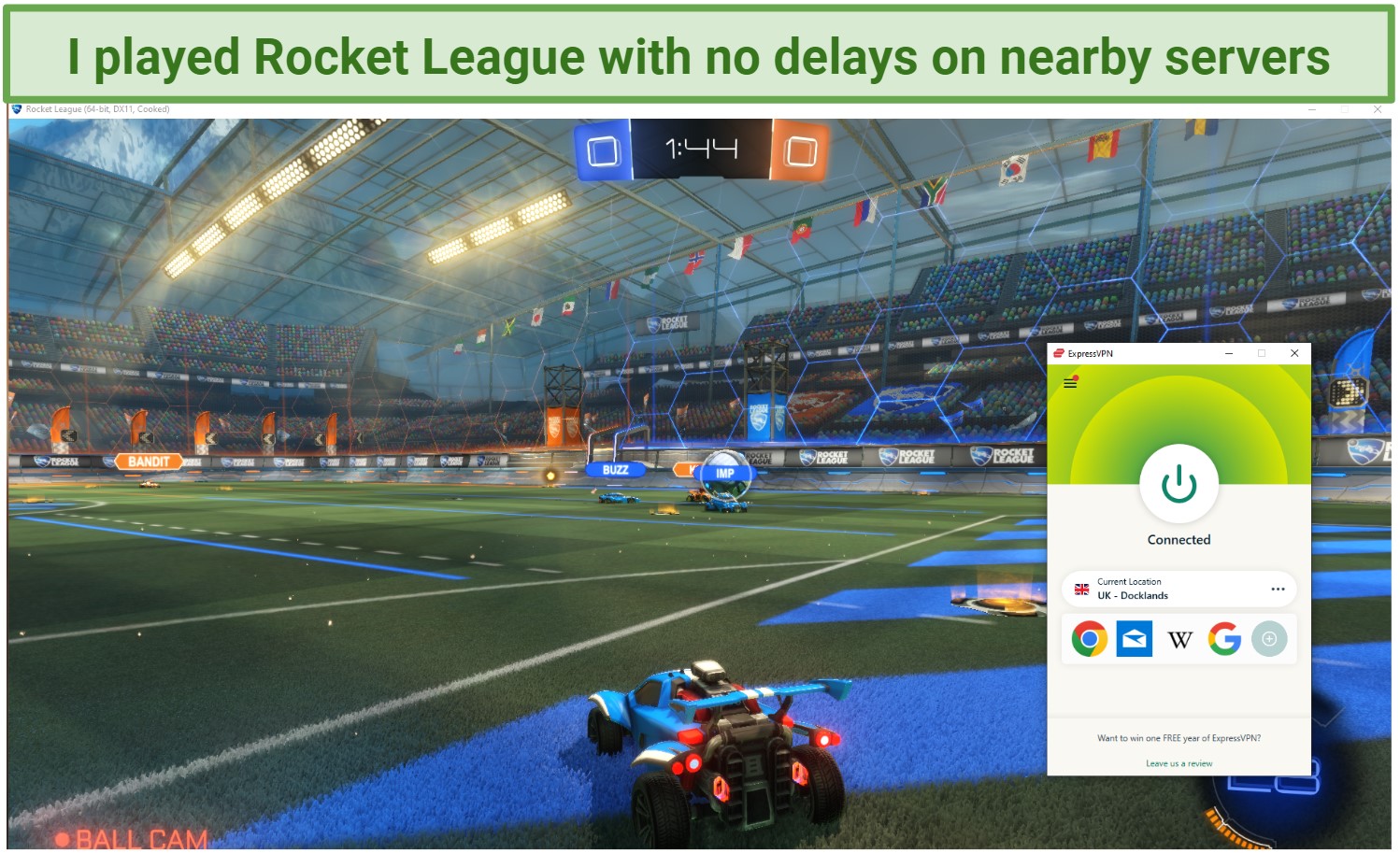 Screenshot of accessing Rocket League game with ExpressVPN