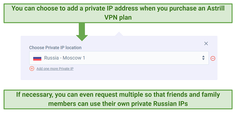Screenshot of a user adding a Private IP to their Astrill VPN plan