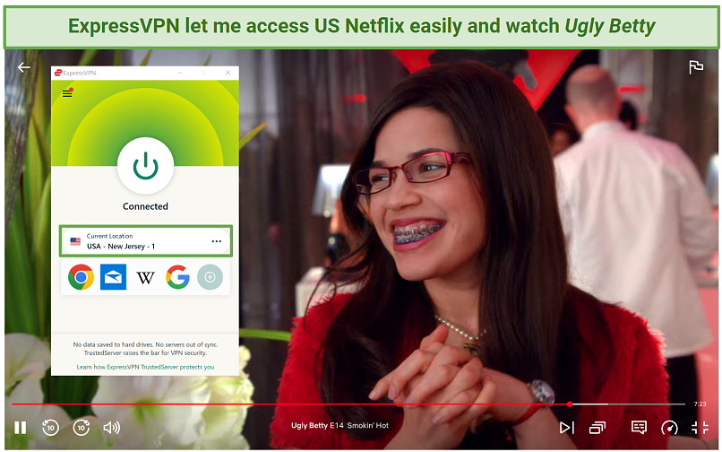 Screenshot of ExpressVPN unblocking US Netflix with US IP on New Jersey - 1 server