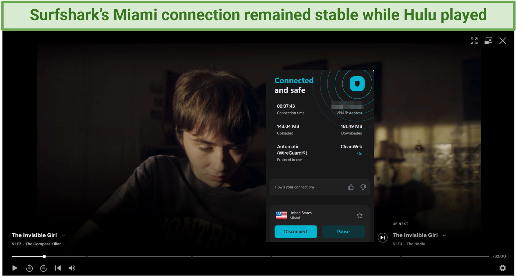 Screenshot of The Invisible Girl streaming on Hulu with Surfshark connected