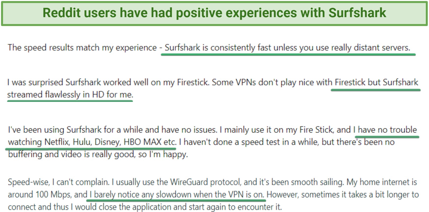 Screenshot highlighting Reddit users' experiences with Surfshark