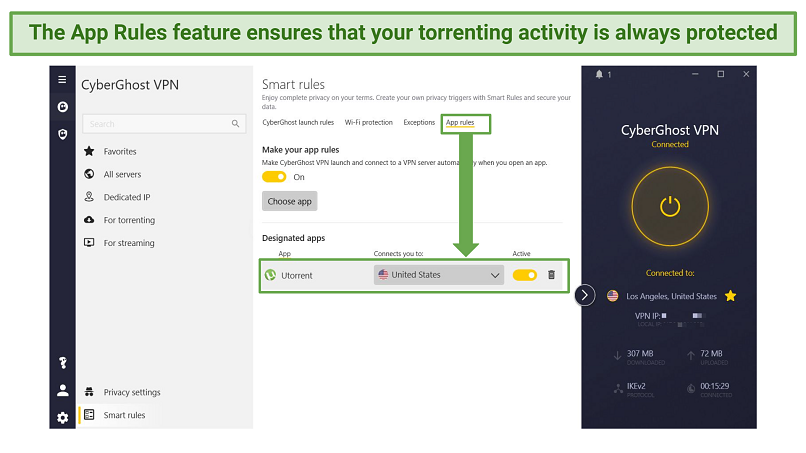 screenshot showing how to use the Smart Rules feature on CyberGhost
