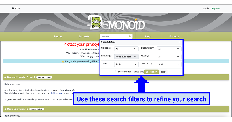 Graphic showing Demonoid homepage