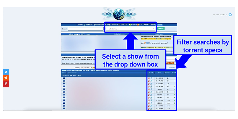 Graphic showing EZTV homepage