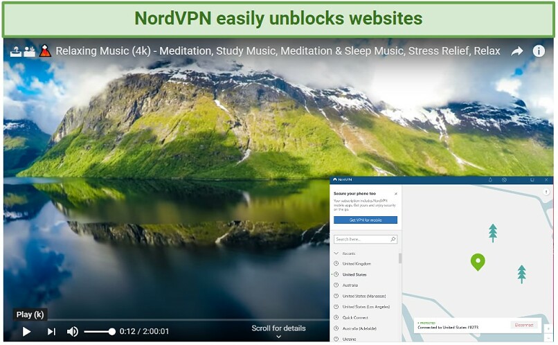 Screenshot of NordVPN unblocking websites