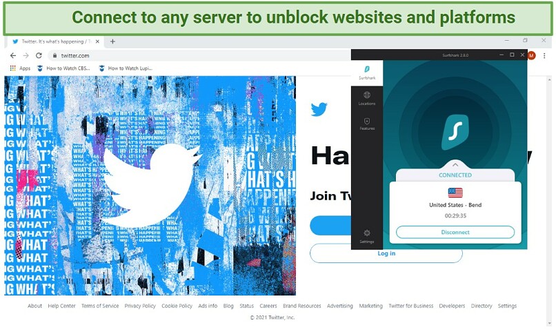 Screenshot of Surfshark unblocking websites