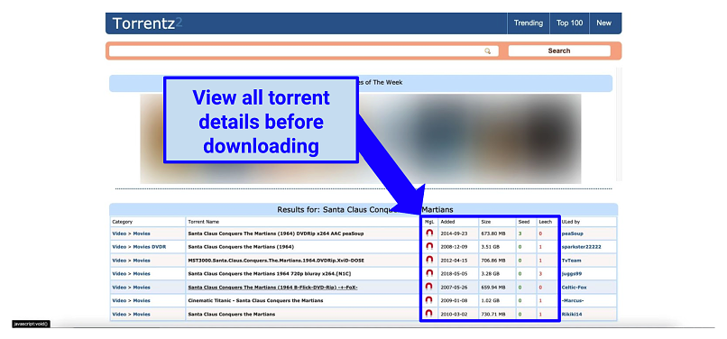 Graphic showing Torrentz2 interface