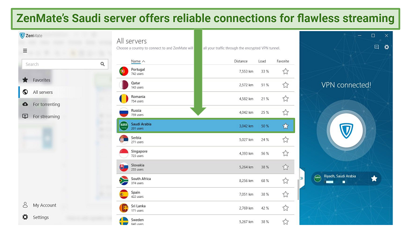 screenshot of ZenMate's server list