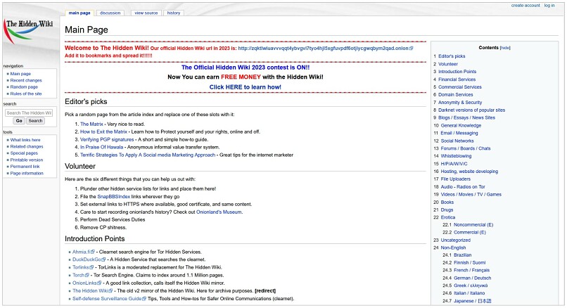 Screenshot of The Hidden Wiki