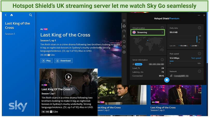 Streaming Sky Go in HD in the UK while using Hotspot Shield's UK streaming server
