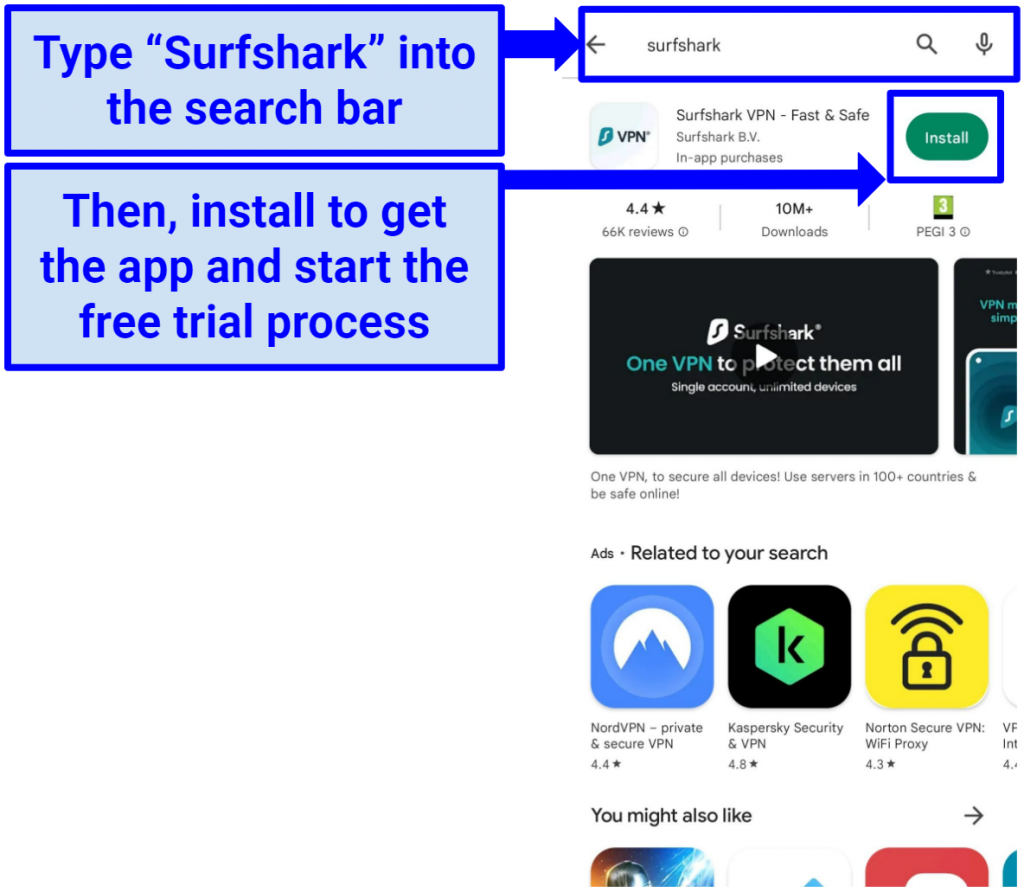 Screenshot of Surfshark mobile app in Apple Store