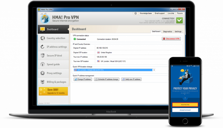 Small assortment of technological devices compatible with HideMyAss VPN.