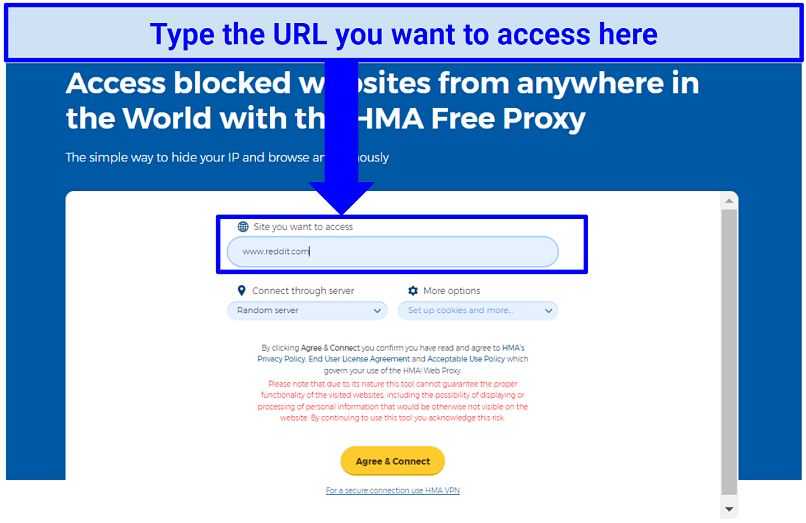 A snapshot showing how to unblock websites using HMA free proxy
