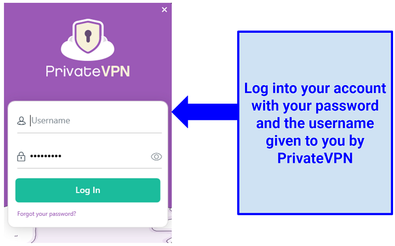 a screenshot of PrivateVPN's login page