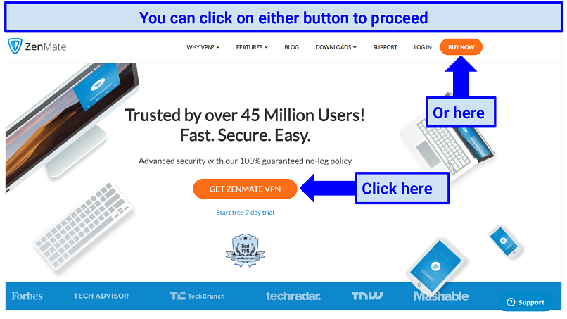 A picture of ZenMate VPN homepage