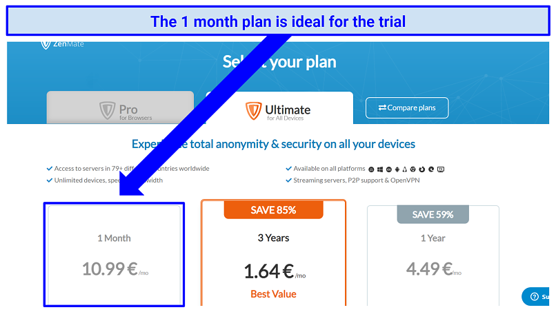 Una imagen de la página de suscripción de ZenMate VPN