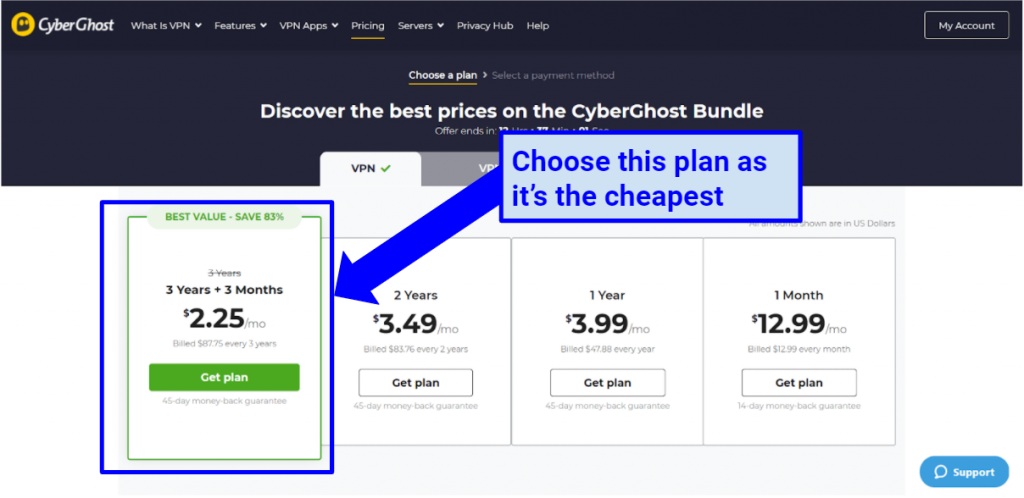 cyberghost free version limit