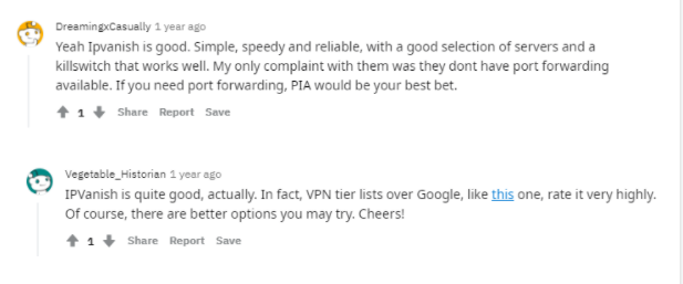 screenshot of IPVanish reviews