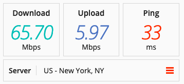 Speed test on a UFO VPN in the US.