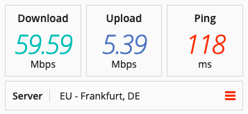 Speed test on a UFO VPN in Europe.