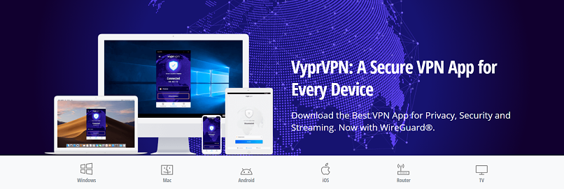 A screenshot showing all available device apps for VyprVPN.