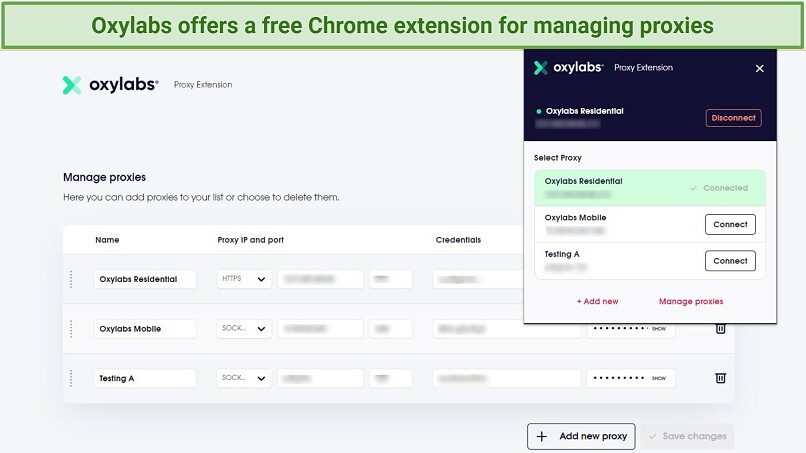 Screenshot of Oxylabs' Oxy Proxy Manager Chrome browser extension