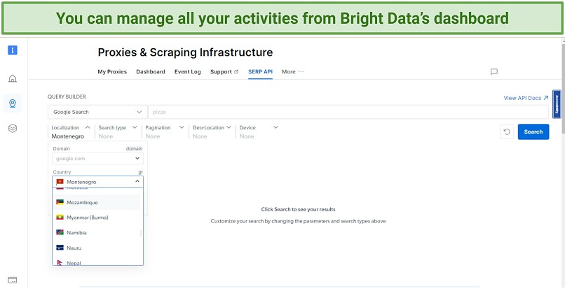 Screenshot of Bright Data's user account dashboard