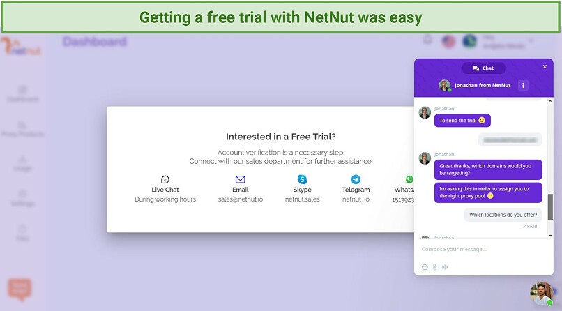 NetNut's free trial activation screen