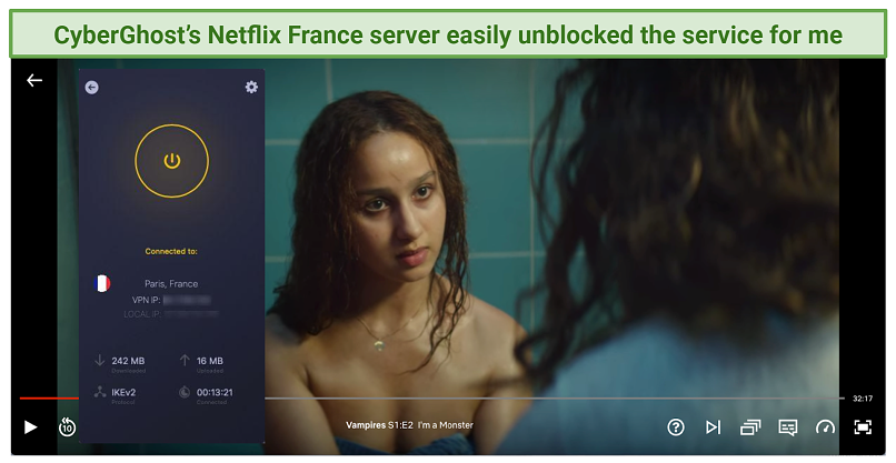 Graphic showing Netflix France with CyberGhost