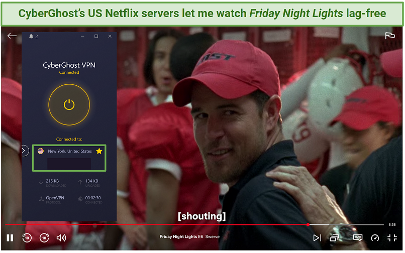 CyberGhost streaming-optimized servers unblocking US Netflix
