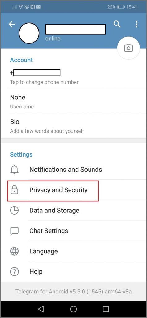 Telegram - Account settings