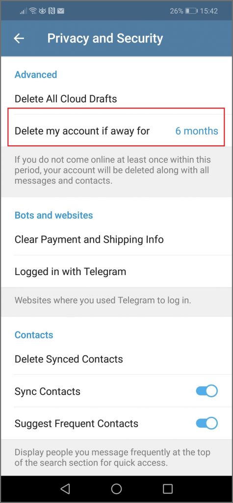 delete account telegram